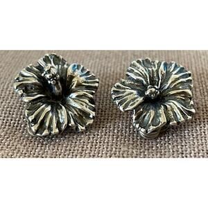 Vintage JPI Sterling Silver Hibiscus Clip On Earrings